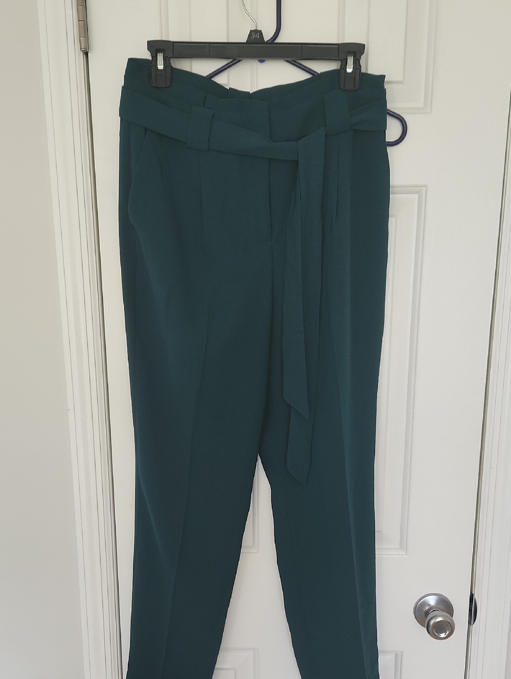 Express High-Waist Paperbag Belted Trousers - Teal Green